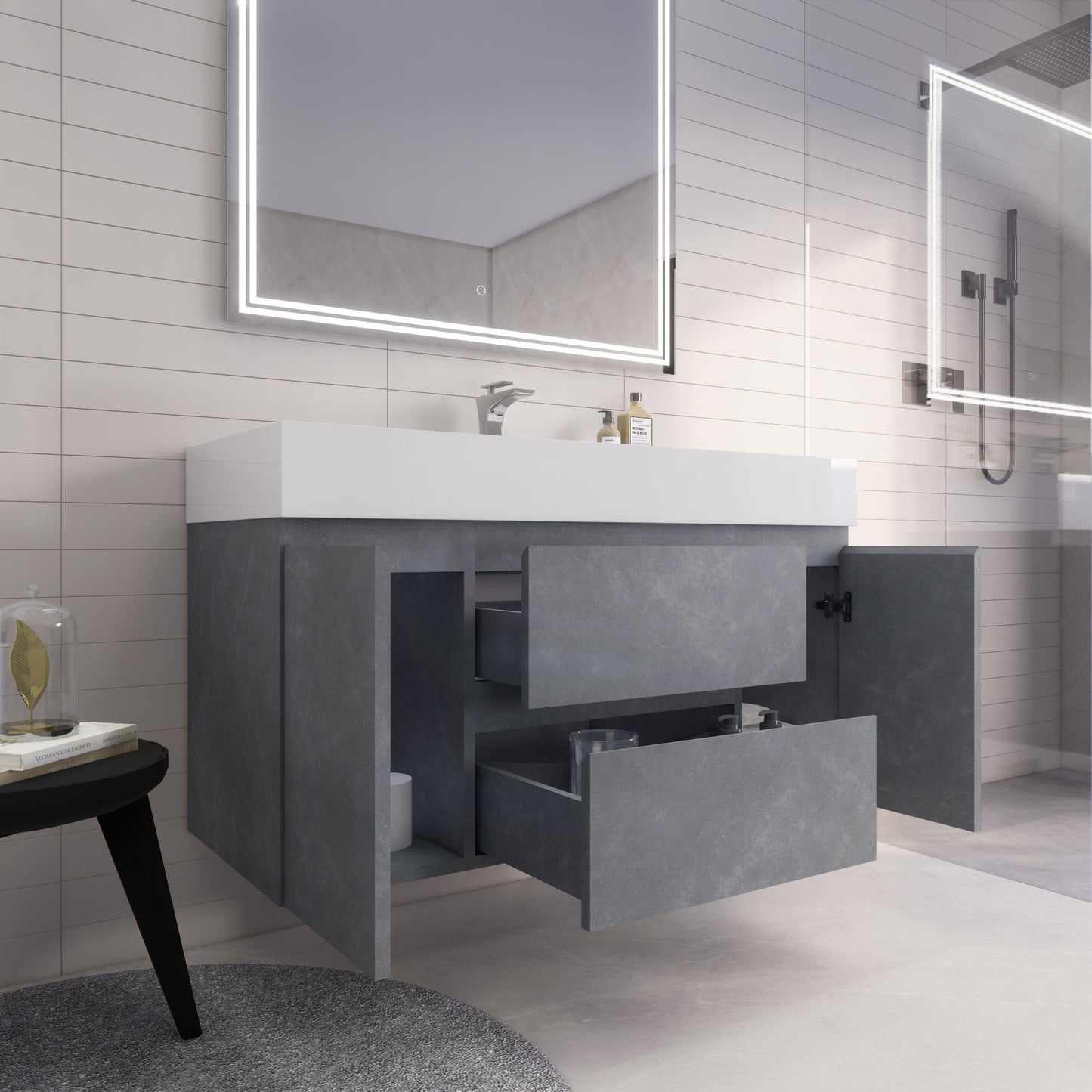 Monterey 48" Wall Mounted Bathroom Vanity with Reinforced Acrylic Integrated Sink Top