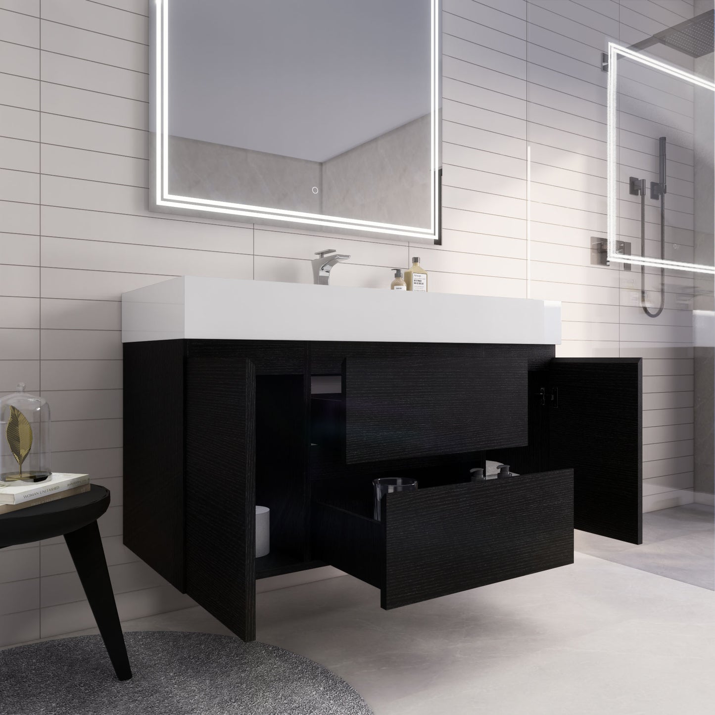 Monterey 48" Wall Mounted Bathroom Vanity with Reinforced Acrylic Integrated Sink Top