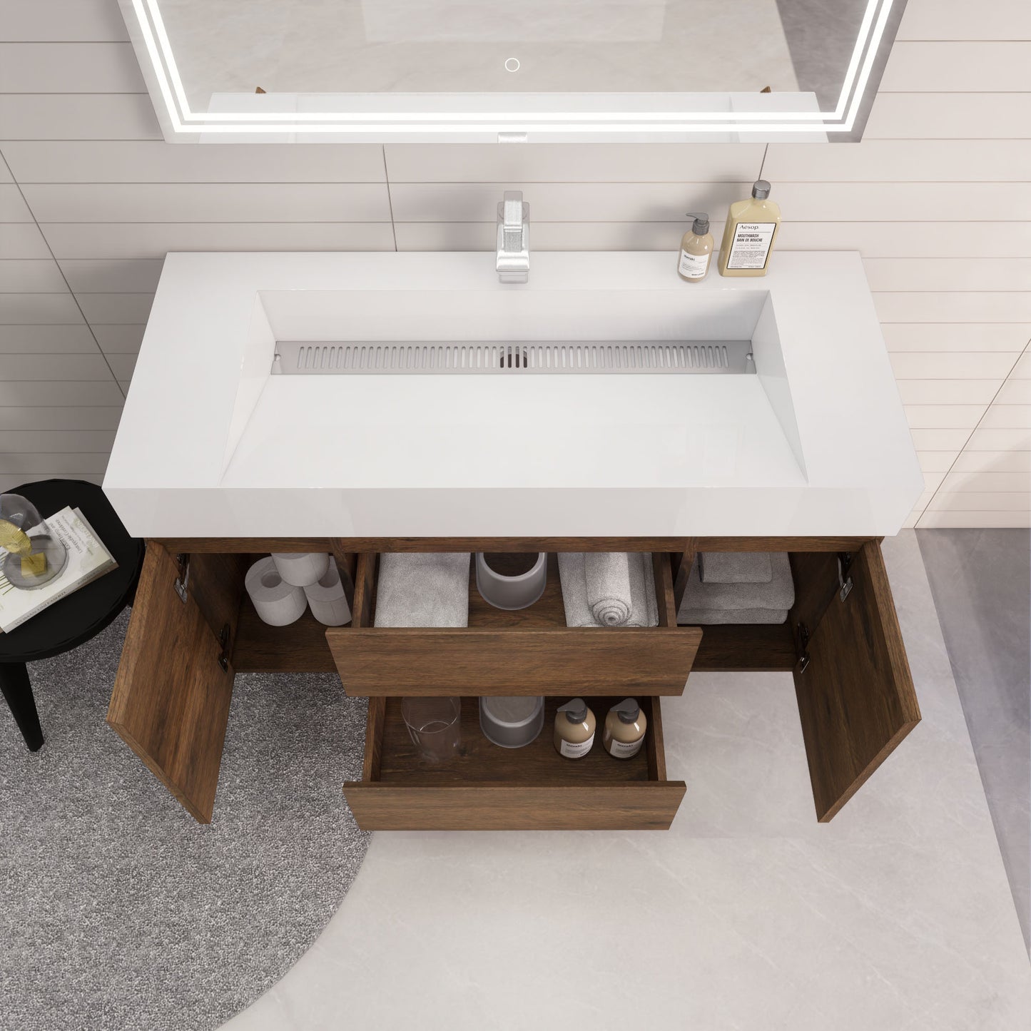 Monterey 48" Wall Mounted Bathroom Vanity with Reinforced Acrylic Integrated Sink Top
