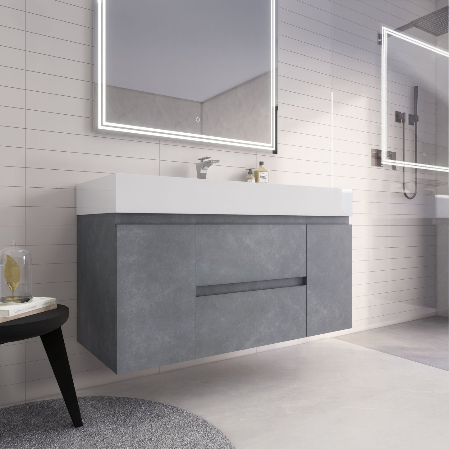 Monterey 48" Wall Mounted Bathroom Vanity with Reinforced Acrylic Integrated Sink Top