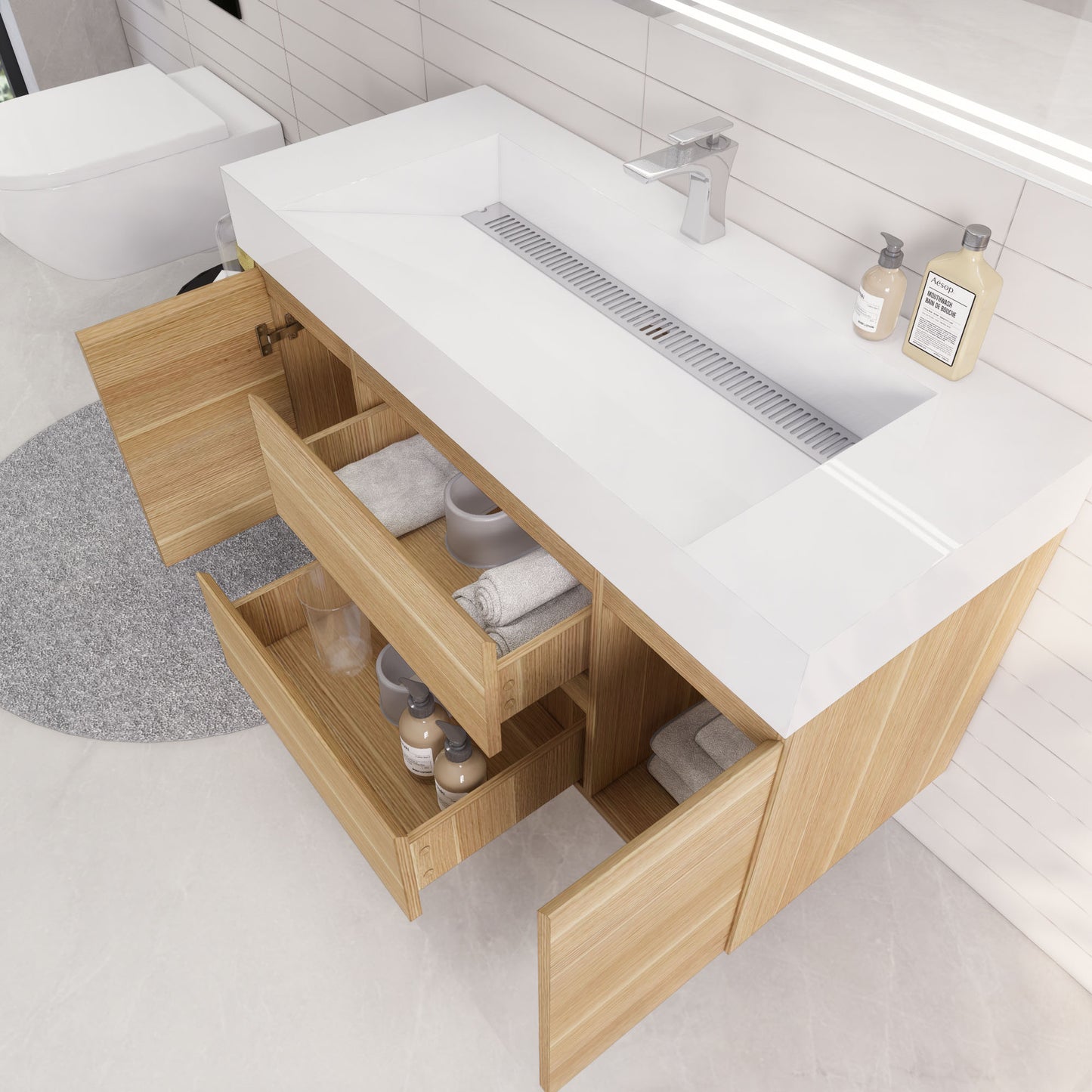 Monterey 48" Wall Mounted Bathroom Vanity with Reinforced Acrylic Integrated Sink Top