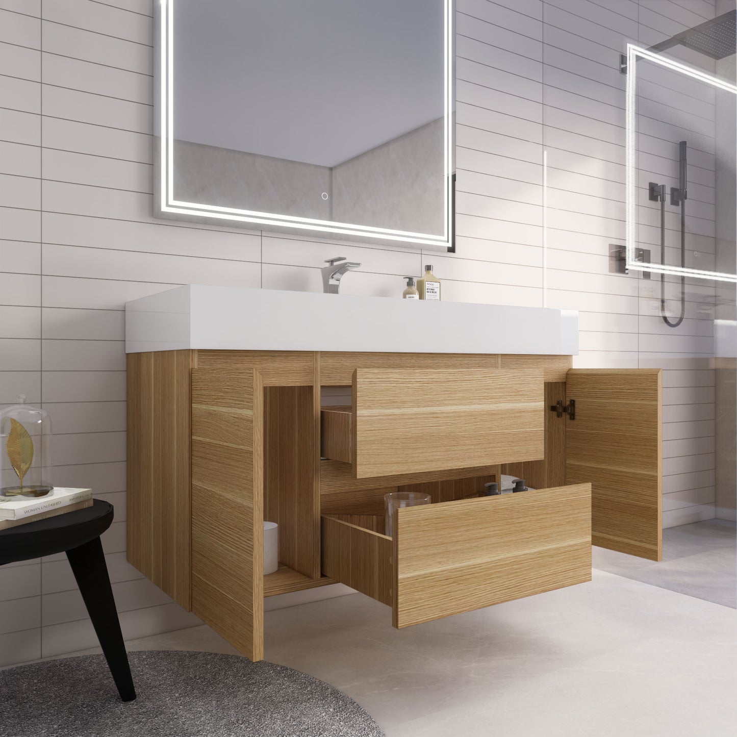 Monterey 48" Wall Mounted Bathroom Vanity with Reinforced Acrylic Integrated Sink Top