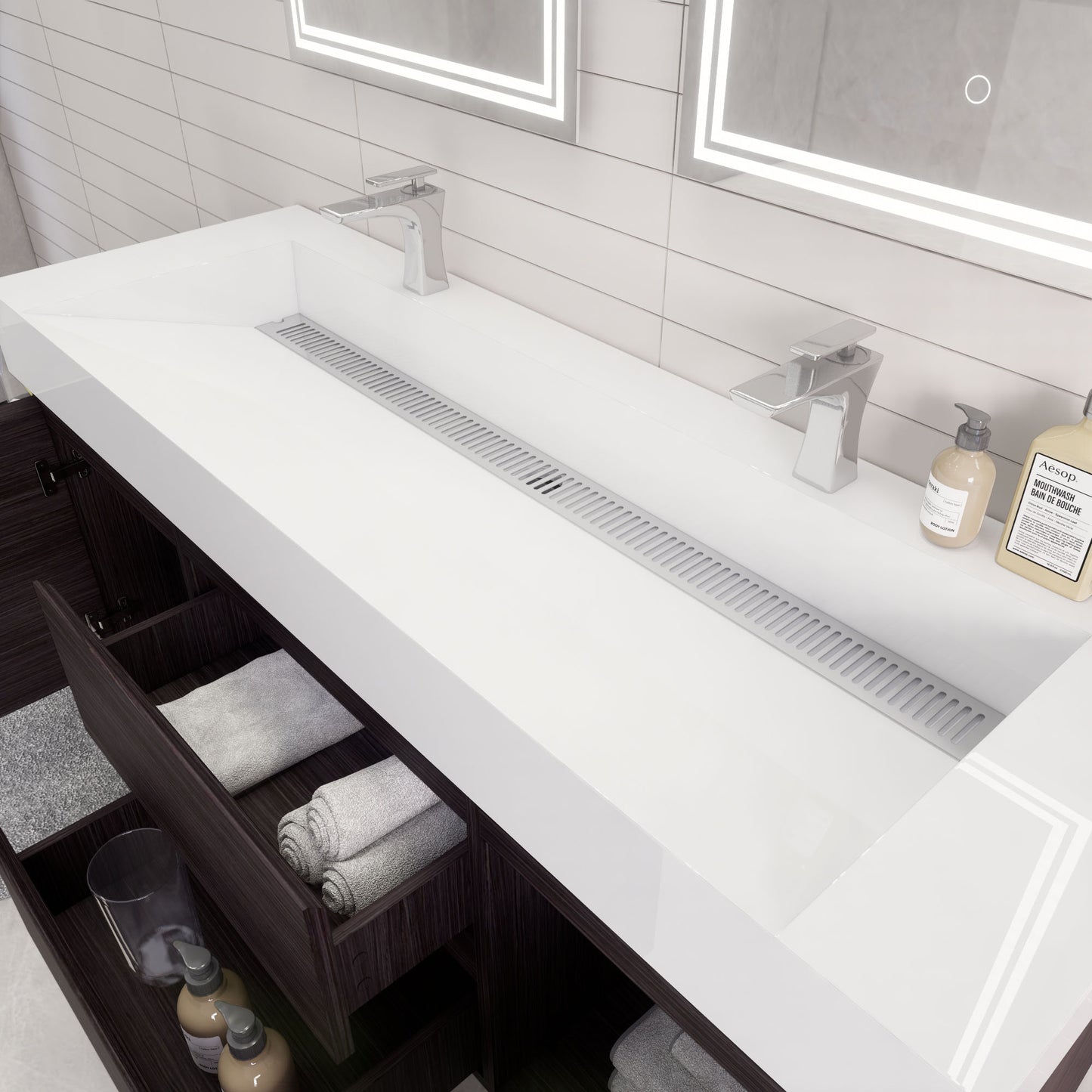 Monterey 60" Wall Mounted Bathroom Vanity with Reinforced Acrylic Integrated Sink Top