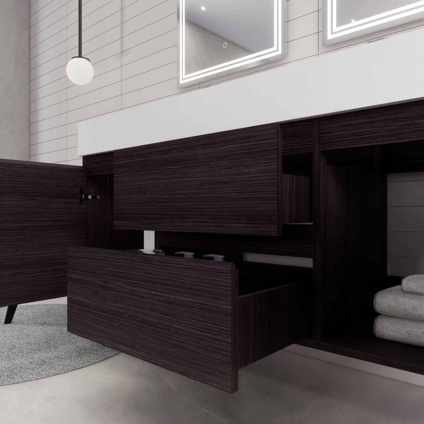 Monterey 60" Wall Mounted Bathroom Vanity with Reinforced Acrylic Integrated Sink Top