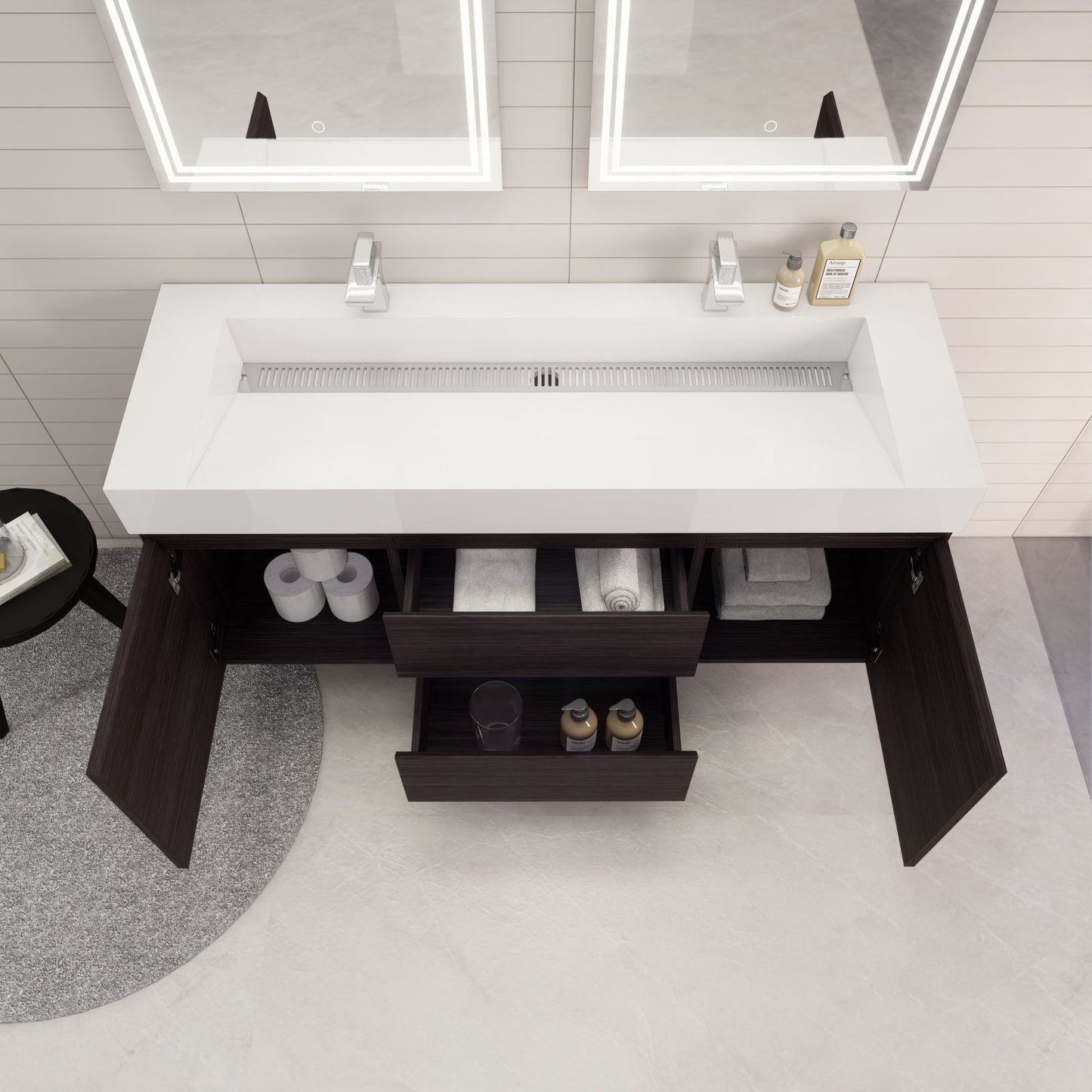 Monterey 60" Wall Mounted Bathroom Vanity with Reinforced Acrylic Integrated Sink Top