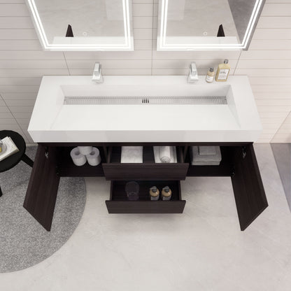 Monterey 60" Wall Mounted Bathroom Vanity with Reinforced Acrylic Integrated Sink Top