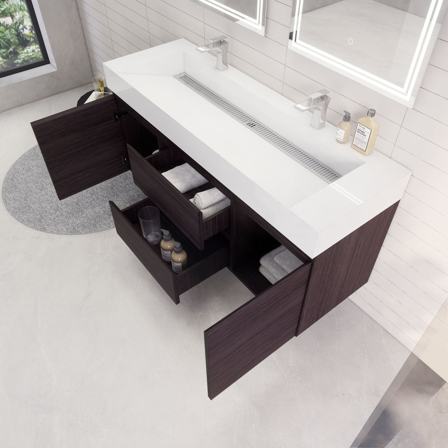 Monterey 60" Wall Mounted Bathroom Vanity with Reinforced Acrylic Integrated Sink Top