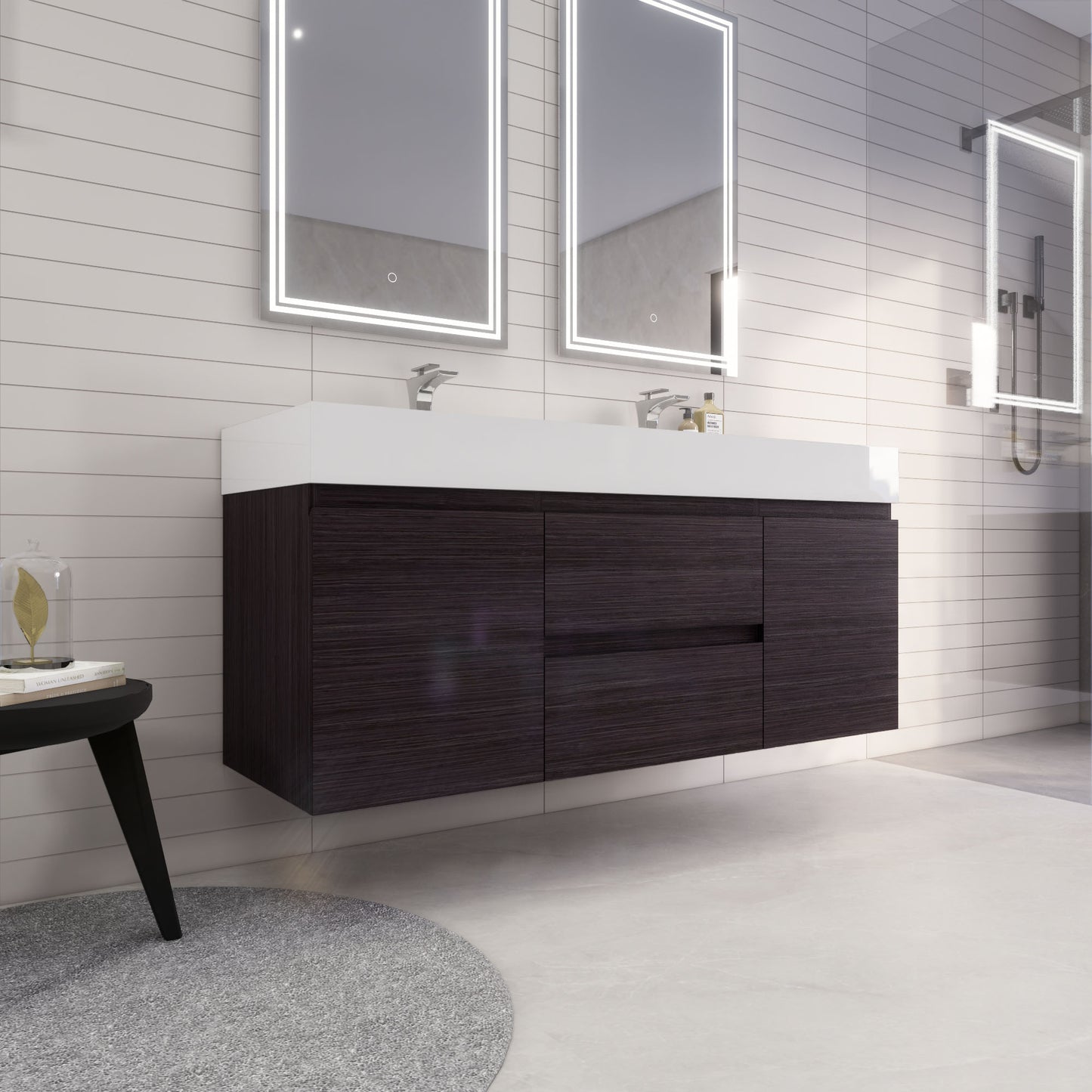 Monterey 60" Wall Mounted Bathroom Vanity with Reinforced Acrylic Integrated Sink Top