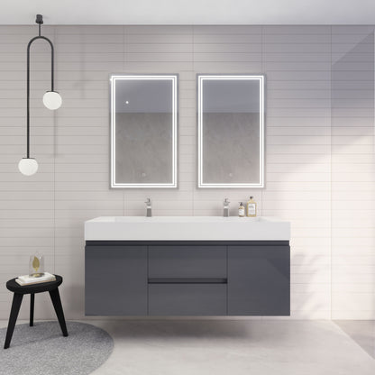 Monterey 60" Wall Mounted Bathroom Vanity with Reinforced Acrylic Integrated Sink Top