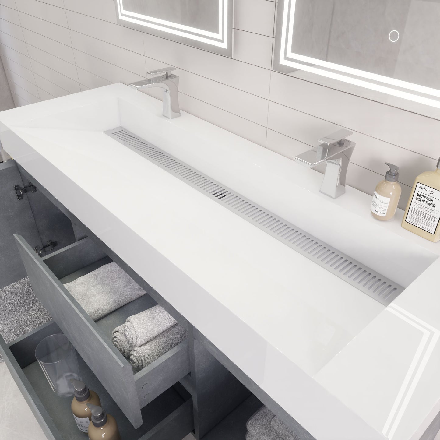 Monterey 60" Wall Mounted Bathroom Vanity with Reinforced Acrylic Integrated Sink Top