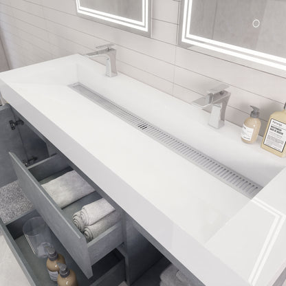 Monterey 60" Wall Mounted Bathroom Vanity with Reinforced Acrylic Integrated Sink Top