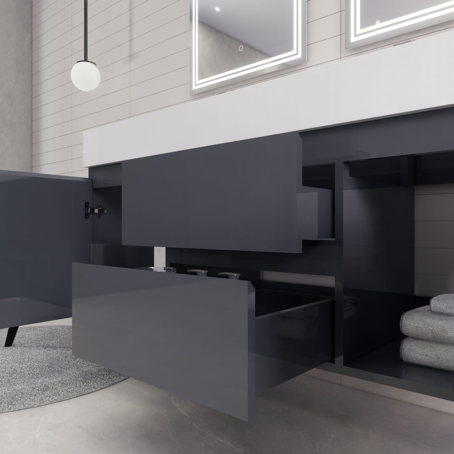 Monterey 60" Wall Mounted Bathroom Vanity with Reinforced Acrylic Integrated Sink Top