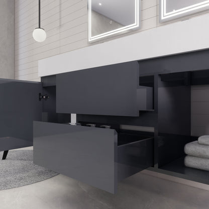 Monterey 60" Wall Mounted Bathroom Vanity with Reinforced Acrylic Integrated Sink Top