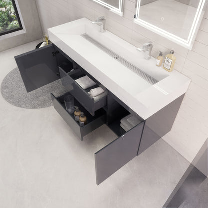 Monterey 60" Wall Mounted Bathroom Vanity with Reinforced Acrylic Integrated Sink Top