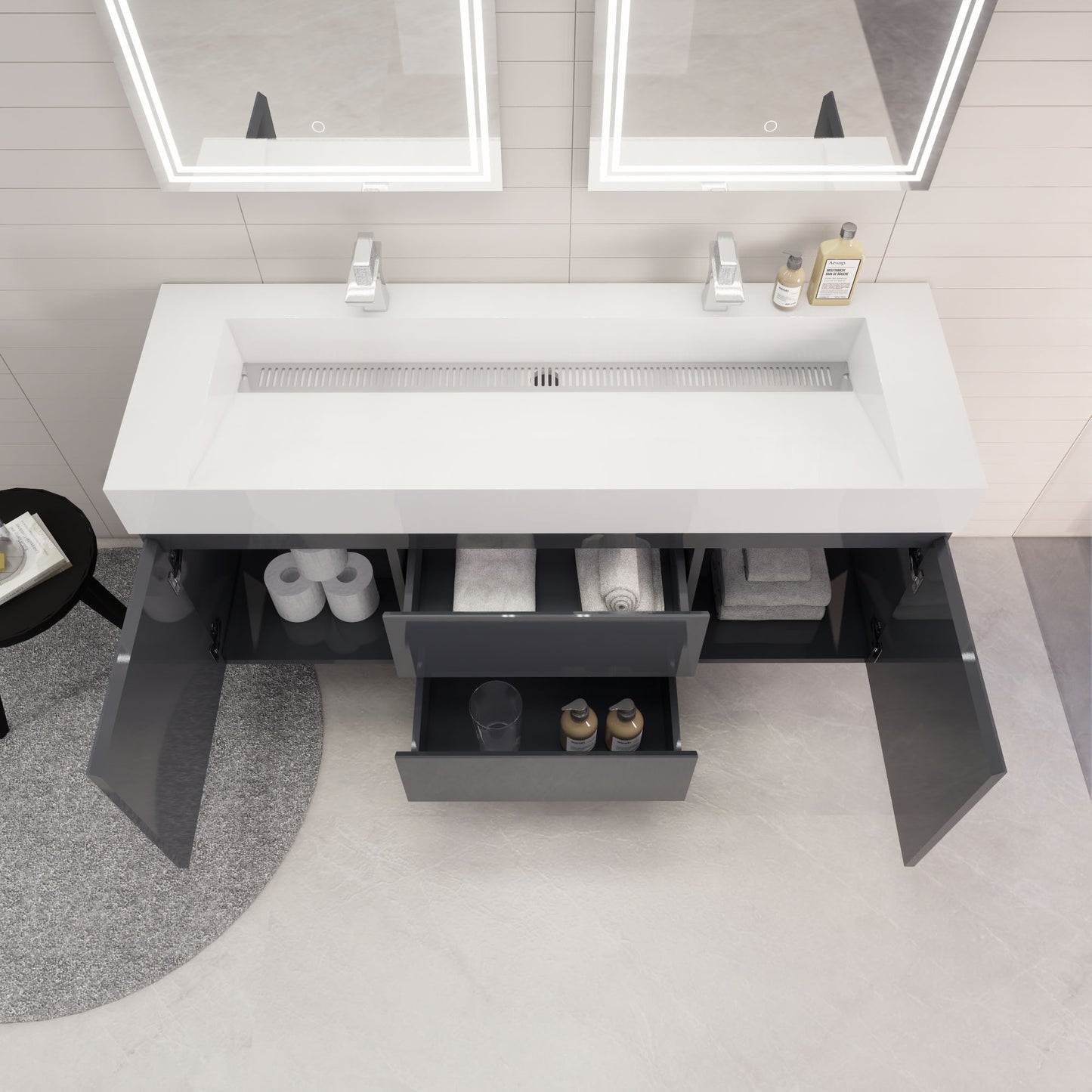 Monterey 60" Wall Mounted Bathroom Vanity with Reinforced Acrylic Integrated Sink Top