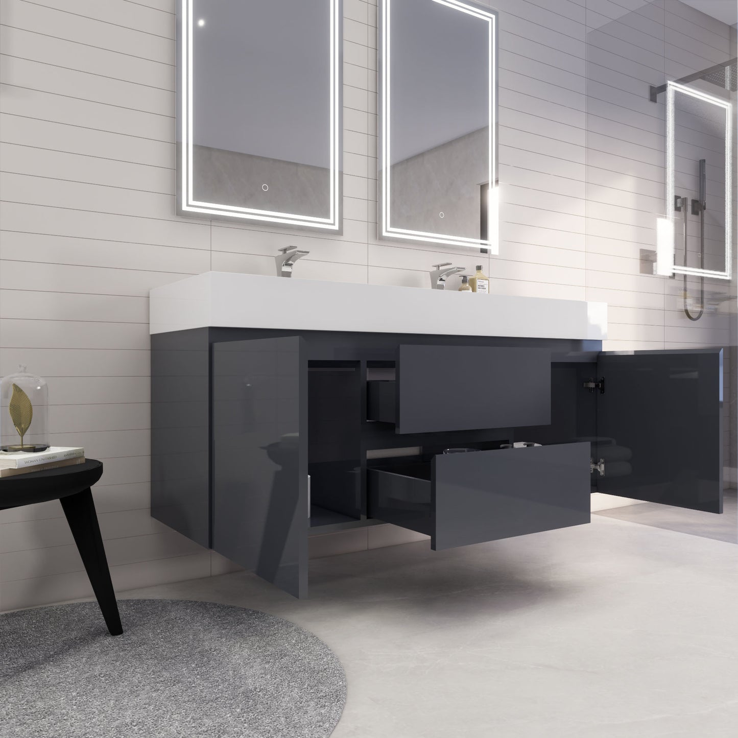 Monterey 60" Wall Mounted Bathroom Vanity with Reinforced Acrylic Integrated Sink Top
