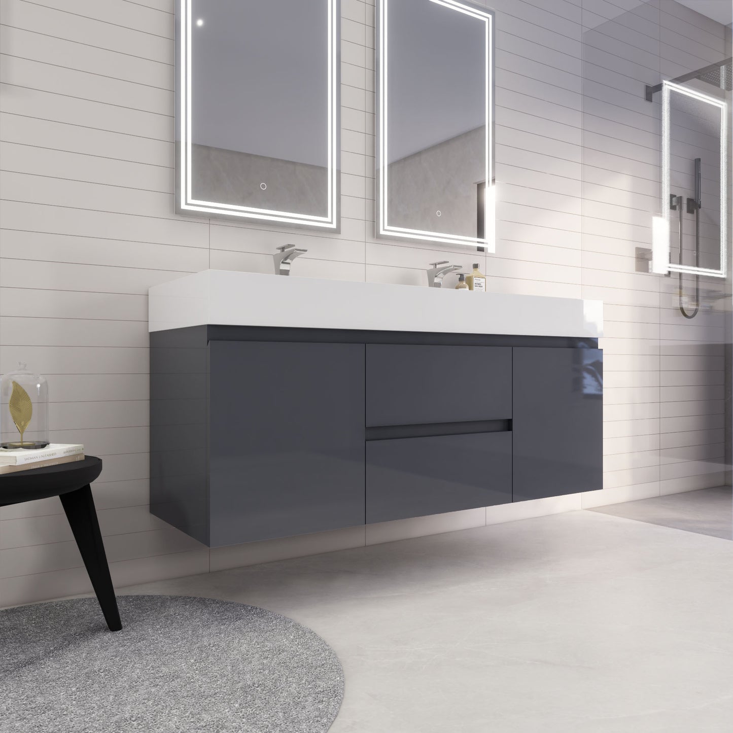 Monterey 60" Wall Mounted Bathroom Vanity with Reinforced Acrylic Integrated Sink Top