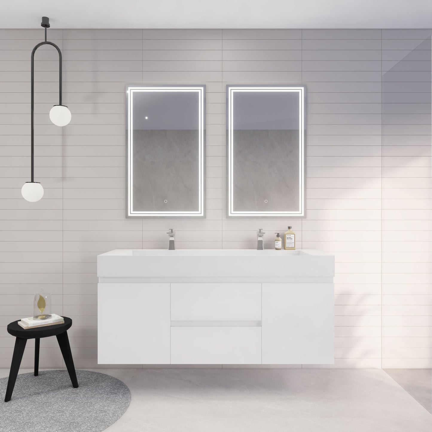 Monterey 60" Wall Mounted Bathroom Vanity with Reinforced Acrylic Integrated Sink Top