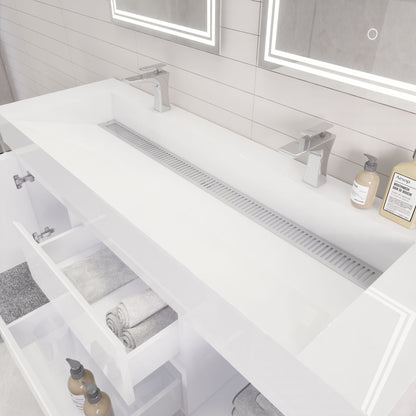 Monterey 60" Wall Mounted Bathroom Vanity with Reinforced Acrylic Integrated Sink Top