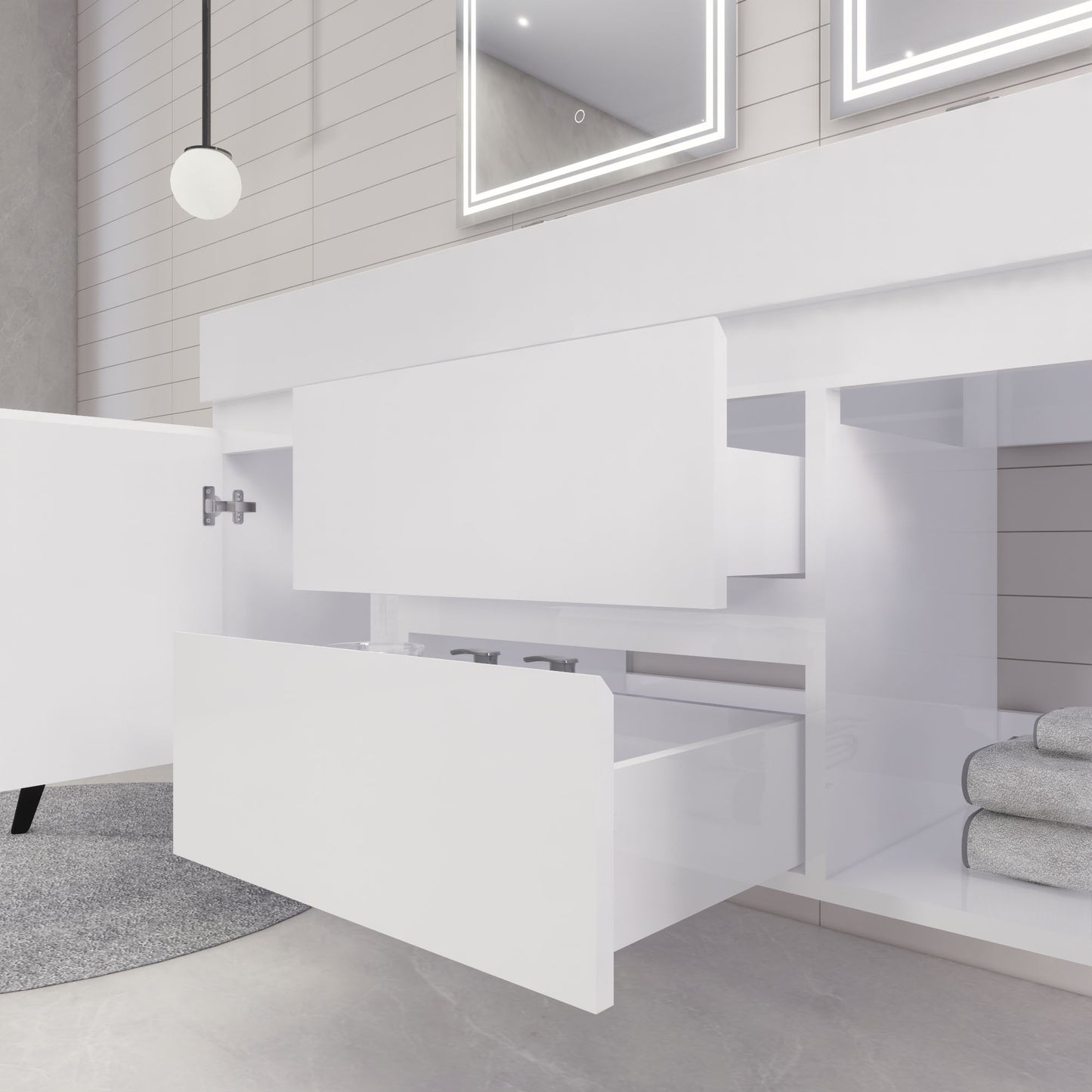 Monterey 60" Wall Mounted Bathroom Vanity with Reinforced Acrylic Integrated Sink Top