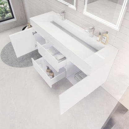 Monterey 60" Wall Mounted Bathroom Vanity with Reinforced Acrylic Integrated Sink Top
