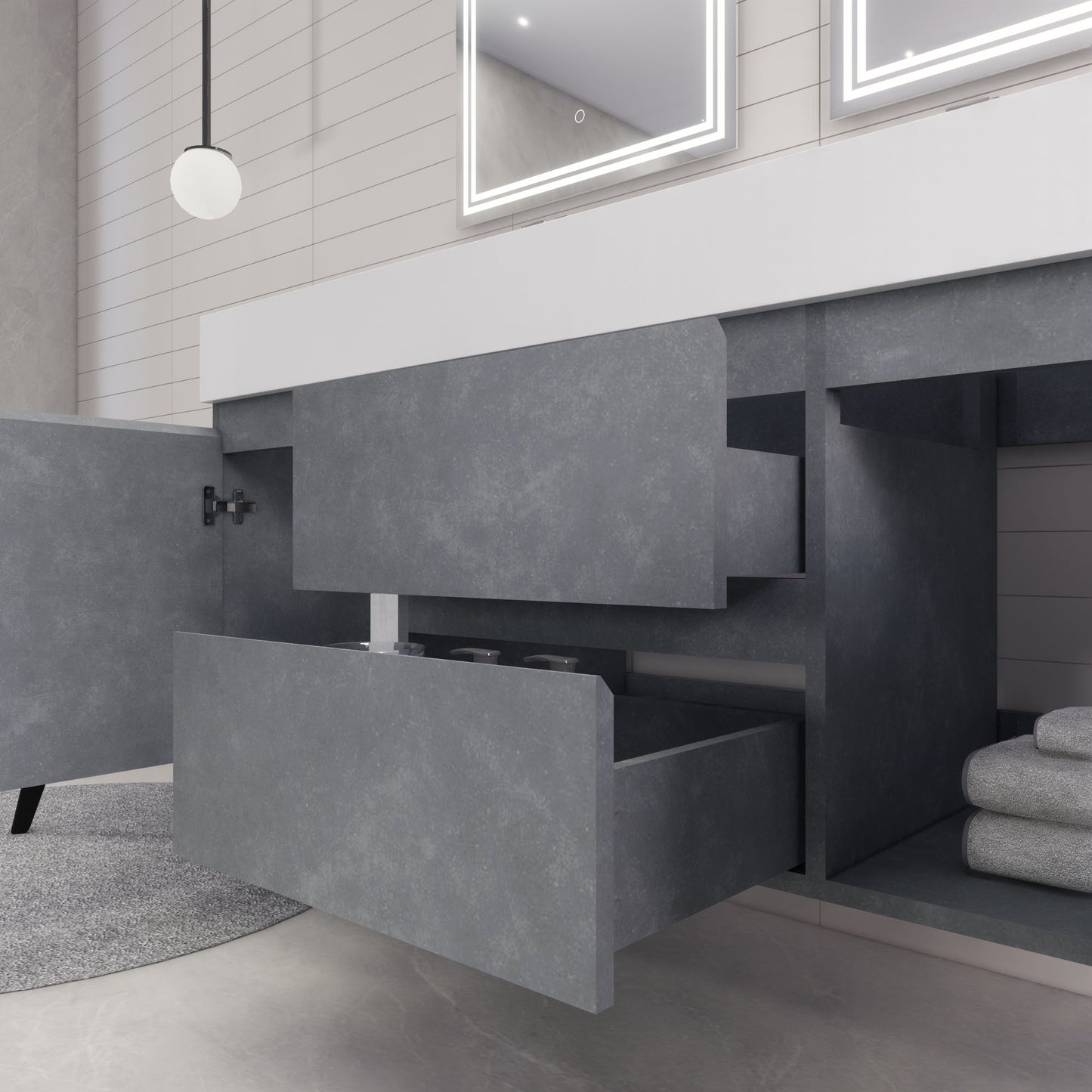 Monterey 60" Wall Mounted Bathroom Vanity with Reinforced Acrylic Integrated Sink Top