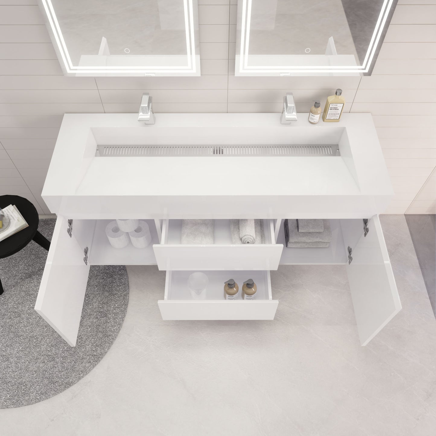 Monterey 60" Wall Mounted Bathroom Vanity with Reinforced Acrylic Integrated Sink Top