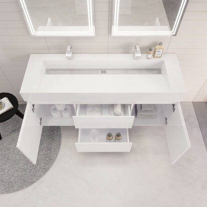 Monterey 60" Wall Mounted Bathroom Vanity with Reinforced Acrylic Integrated Sink Top