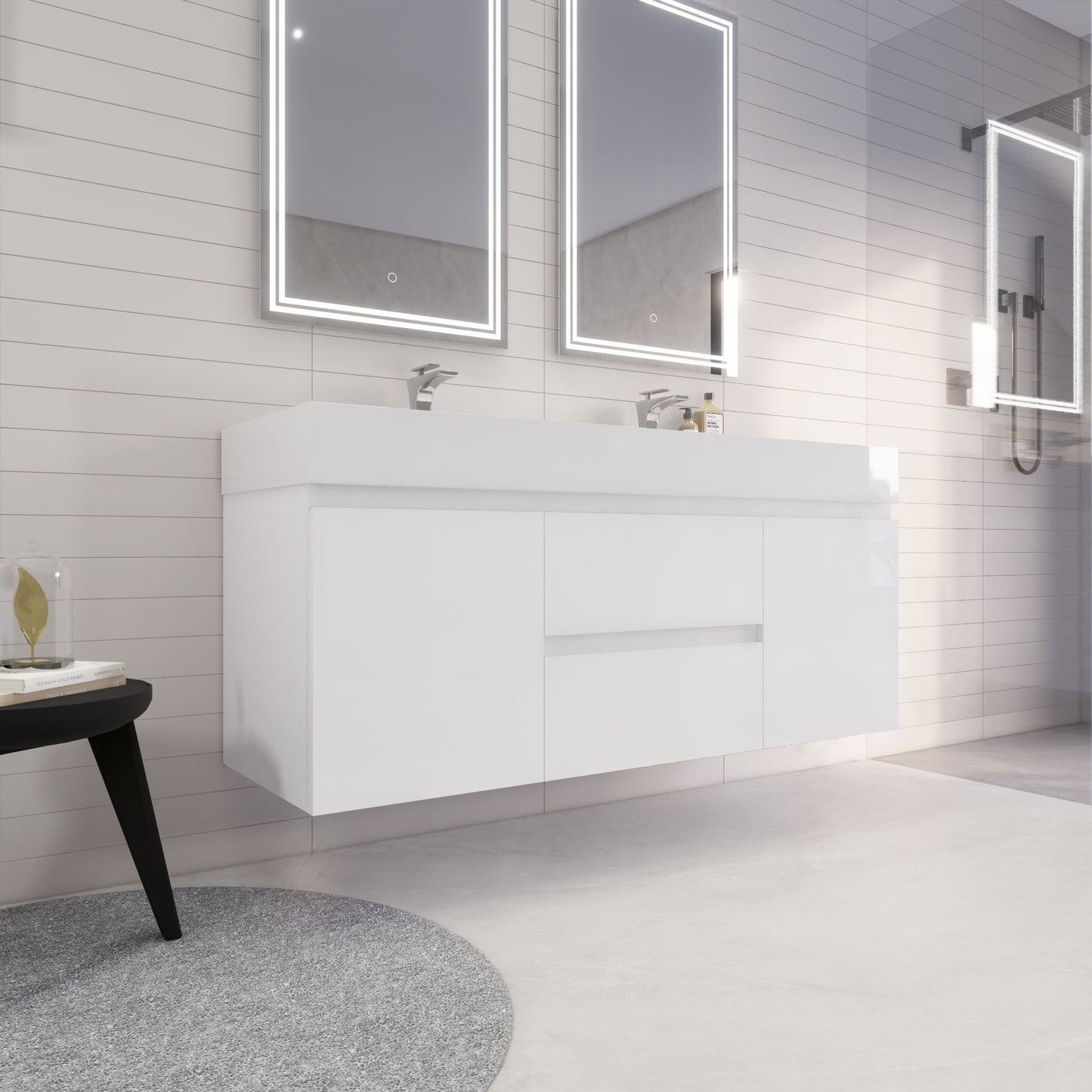 Monterey 60" Wall Mounted Bathroom Vanity with Reinforced Acrylic Integrated Sink Top