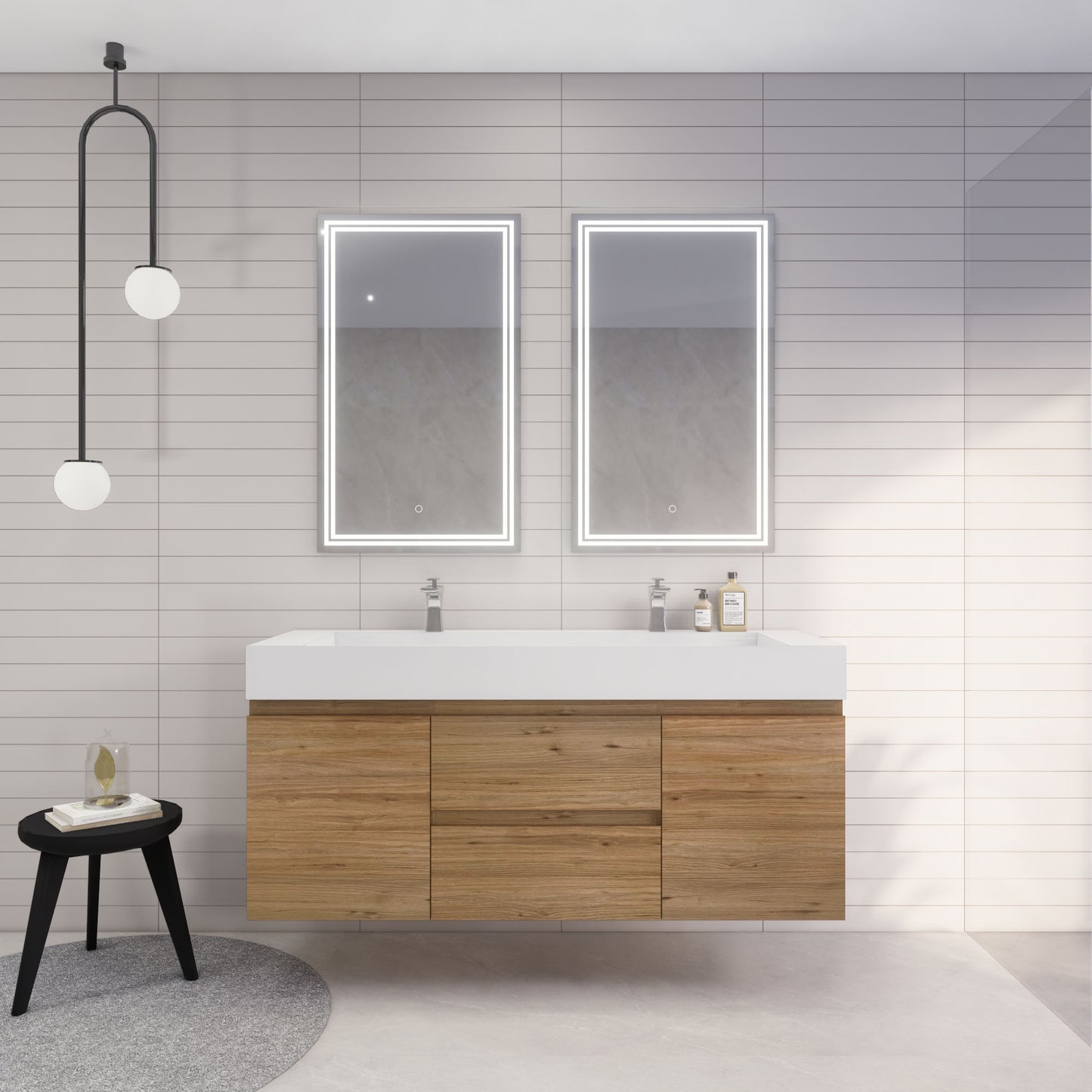 Monterey 60" Wall Mounted Bathroom Vanity with Reinforced Acrylic Integrated Sink Top