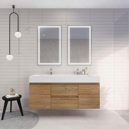 Monterey 60" Wall Mounted Bathroom Vanity with Reinforced Acrylic Integrated Sink Top