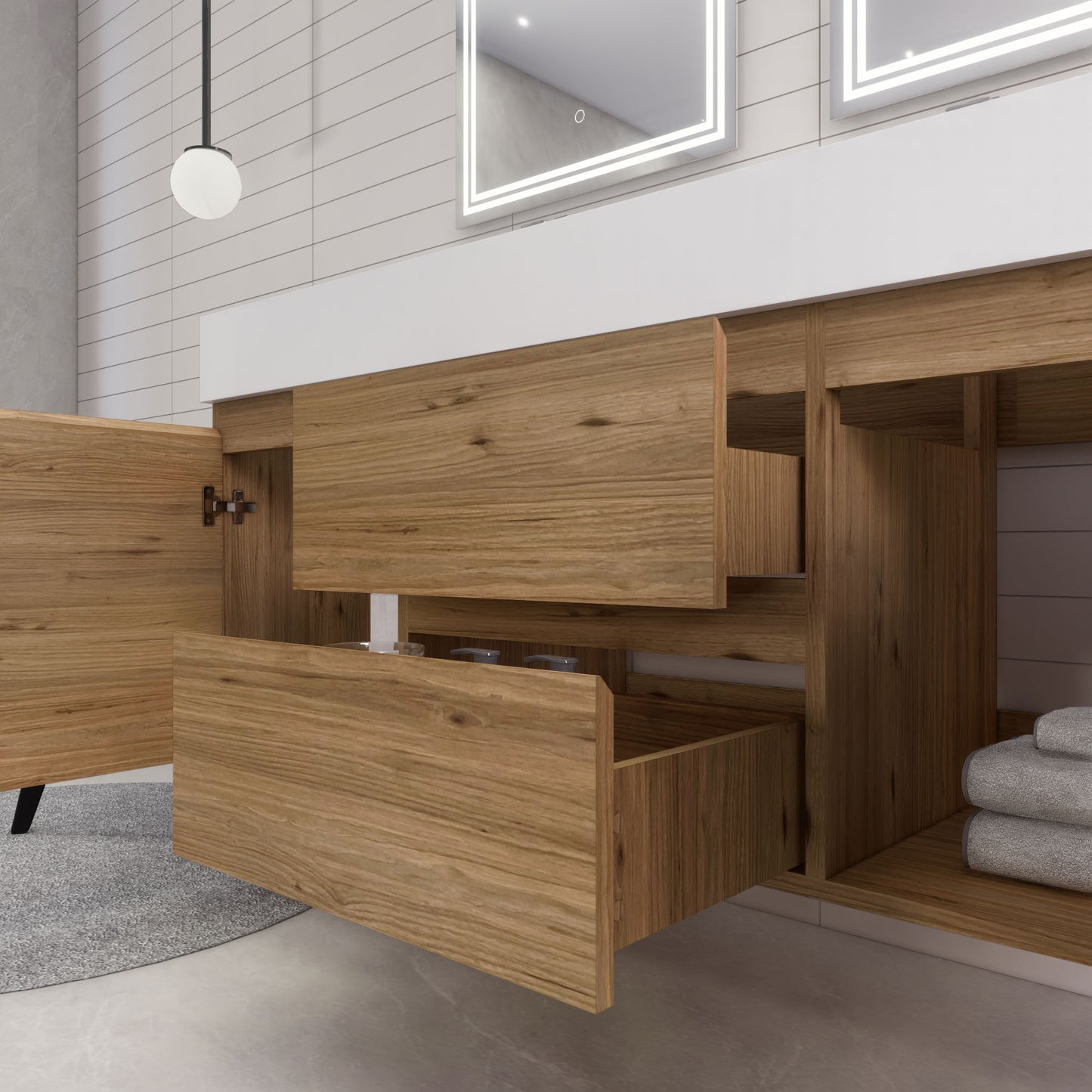 Monterey 60" Wall Mounted Bathroom Vanity with Reinforced Acrylic Integrated Sink Top