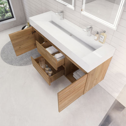 Monterey 60" Wall Mounted Bathroom Vanity with Reinforced Acrylic Integrated Sink Top