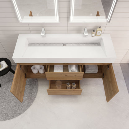 Monterey 60" Wall Mounted Bathroom Vanity with Reinforced Acrylic Integrated Sink Top