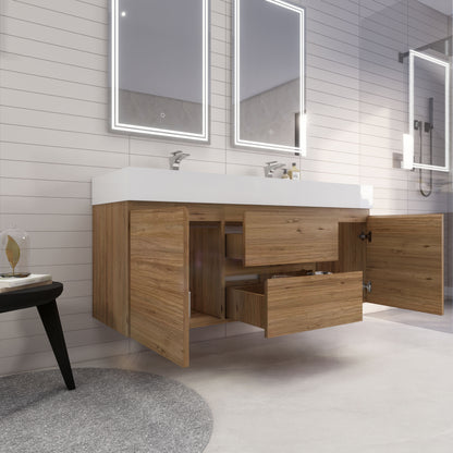 Monterey 60" Wall Mounted Bathroom Vanity with Reinforced Acrylic Integrated Sink Top