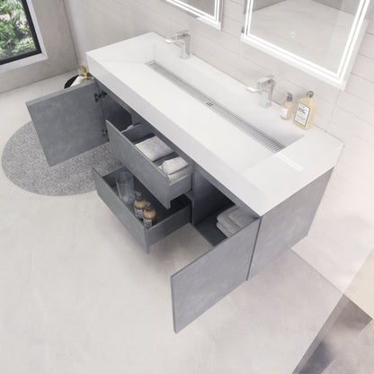 Monterey 60" Wall Mounted Bathroom Vanity with Reinforced Acrylic Integrated Sink Top