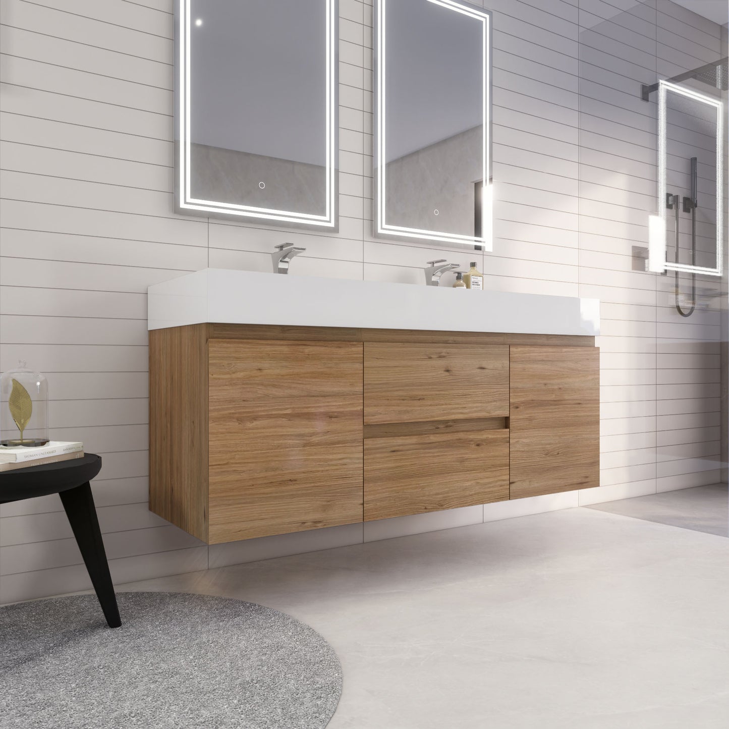 Monterey 60" Wall Mounted Bathroom Vanity with Reinforced Acrylic Integrated Sink Top