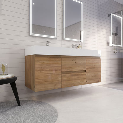 Monterey 60" Wall Mounted Bathroom Vanity with Reinforced Acrylic Integrated Sink Top