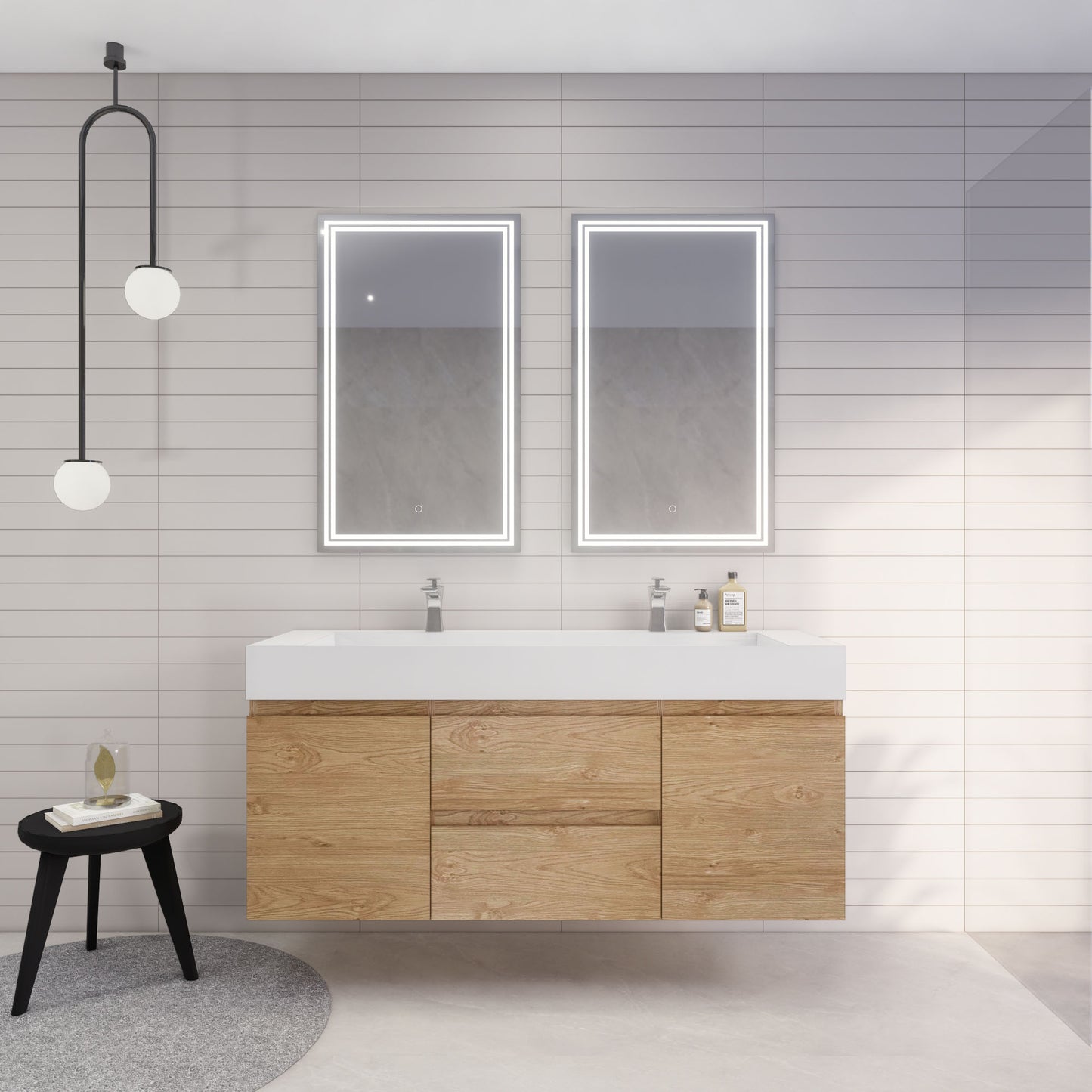 Monterey 60" Wall Mounted Bathroom Vanity with Reinforced Acrylic Integrated Sink Top