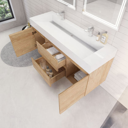 Monterey 60" Wall Mounted Bathroom Vanity with Reinforced Acrylic Integrated Sink Top