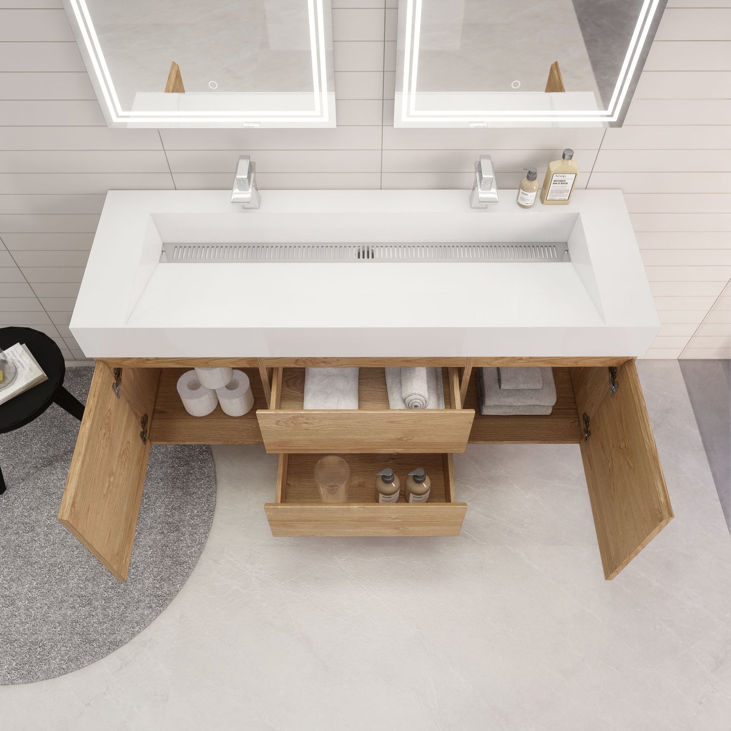 Monterey 60" Wall Mounted Bathroom Vanity with Reinforced Acrylic Integrated Sink Top