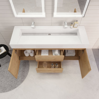 Monterey 60" Wall Mounted Bathroom Vanity with Reinforced Acrylic Integrated Sink Top
