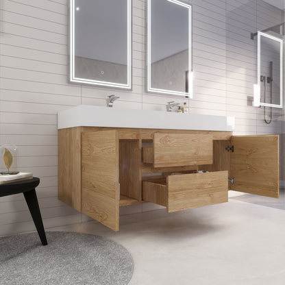 Monterey 60" Wall Mounted Bathroom Vanity with Reinforced Acrylic Integrated Sink Top
