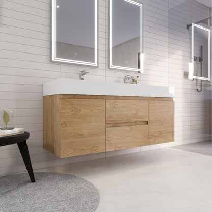 Monterey 60" Wall Mounted Bathroom Vanity with Reinforced Acrylic Integrated Sink Top