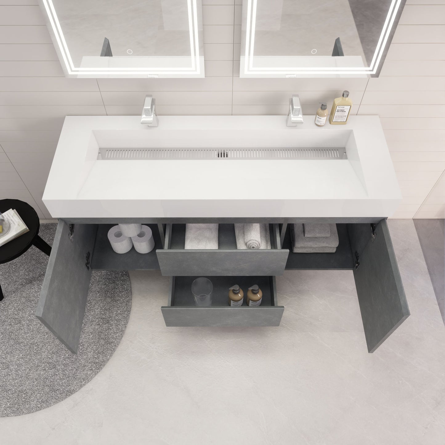 Monterey 60" Wall Mounted Bathroom Vanity with Reinforced Acrylic Integrated Sink Top