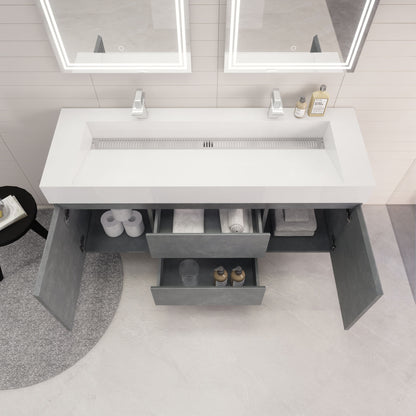 Monterey 60" Wall Mounted Bathroom Vanity with Reinforced Acrylic Integrated Sink Top