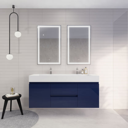 Monterey 60" Wall Mounted Bathroom Vanity with Reinforced Acrylic Integrated Sink Top