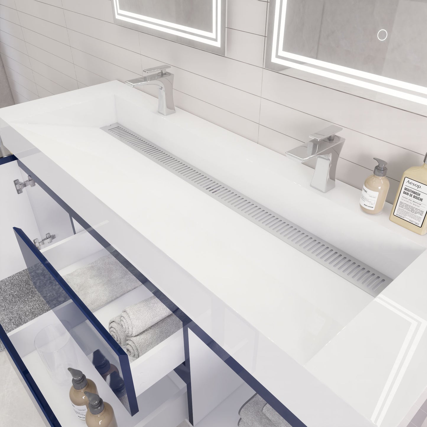 Monterey 60" Wall Mounted Bathroom Vanity with Reinforced Acrylic Integrated Sink Top