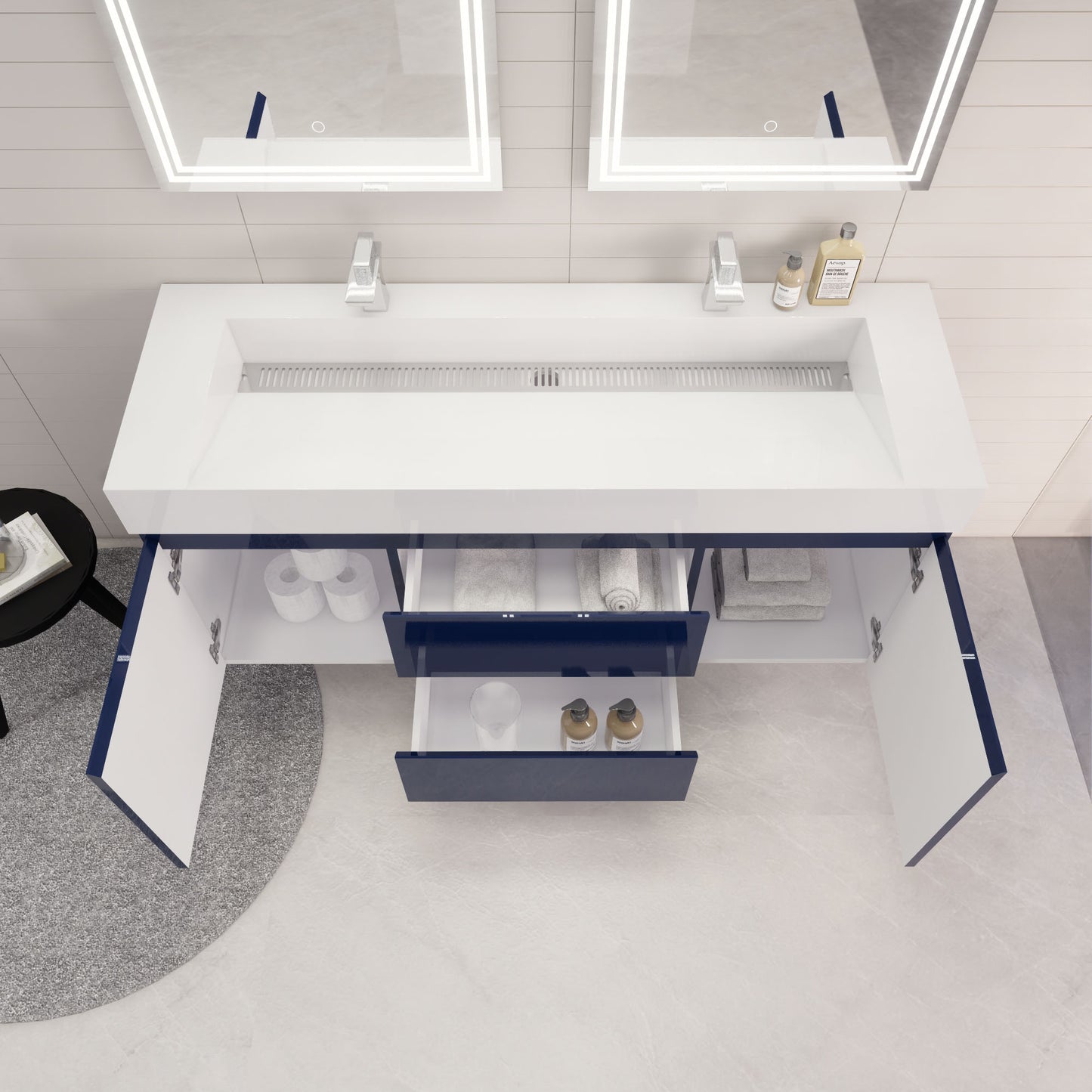 Monterey 60" Wall Mounted Bathroom Vanity with Reinforced Acrylic Integrated Sink Top