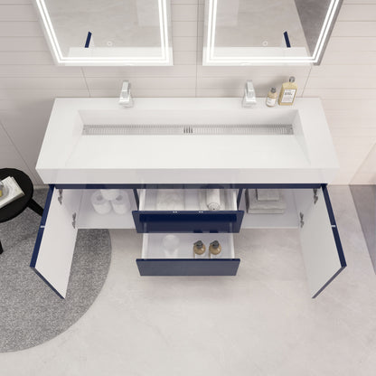 Monterey 60" Wall Mounted Bathroom Vanity with Reinforced Acrylic Integrated Sink Top